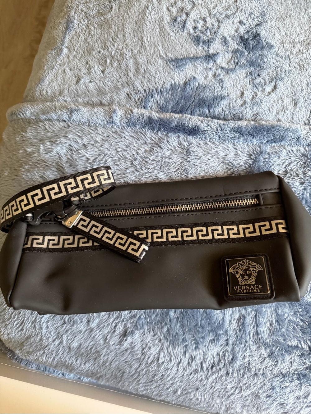 Versace Black Satin-Lined Cosmetic Pouch with Branded Interior